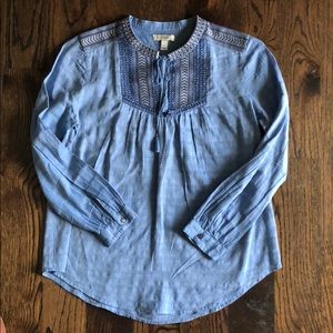 J crew embroidered chambray blouse